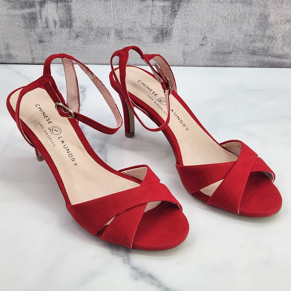 NIB Chinese Laundry Rosita Micro Suede Open Toe Lollipop Red 7.5 US  38 EU